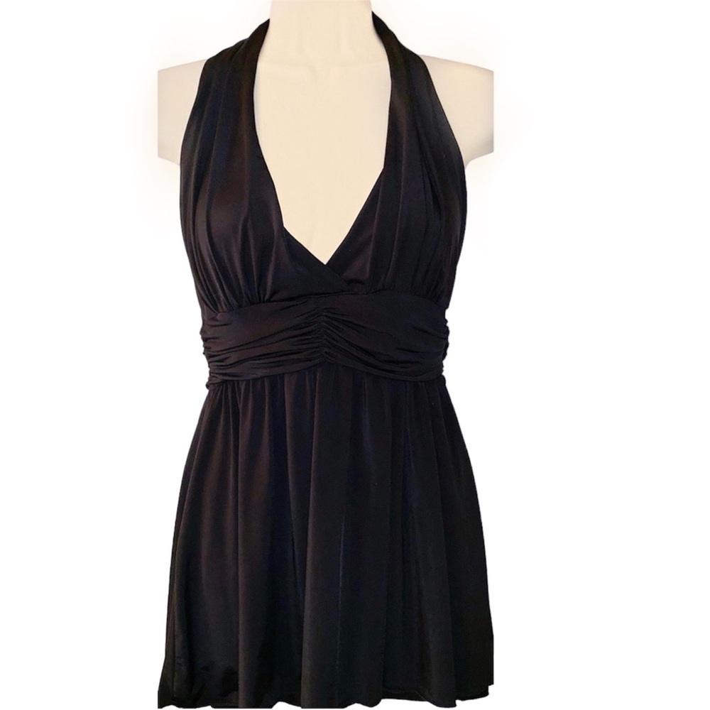 Forever 21 Black Shirred Tie Waist Halter Size M